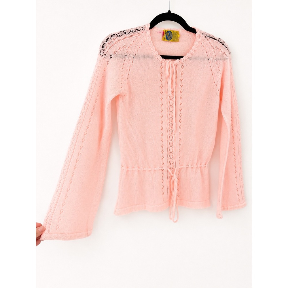 Beewear Cardigan Sweater Womens M Pink Vintage 70s Pointelle Coquette Ballet - Picture 9 of 9